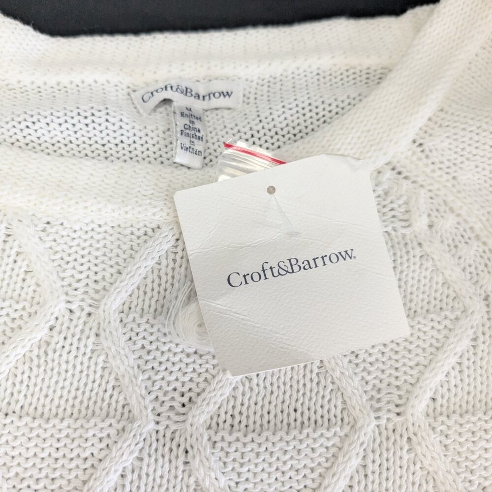 Croft & Barrow Open Knit Crochet Sweater White Cotton Blend Women's Medium NWT - Picture 4 of 8